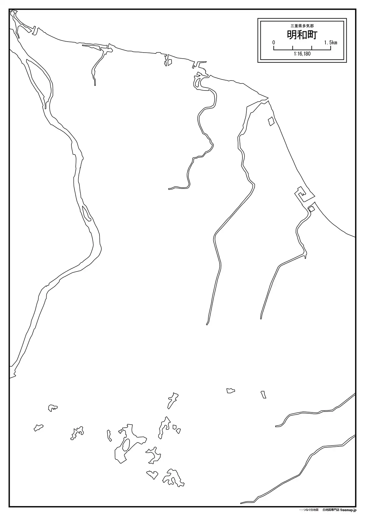海岸線、川や池のみ記載