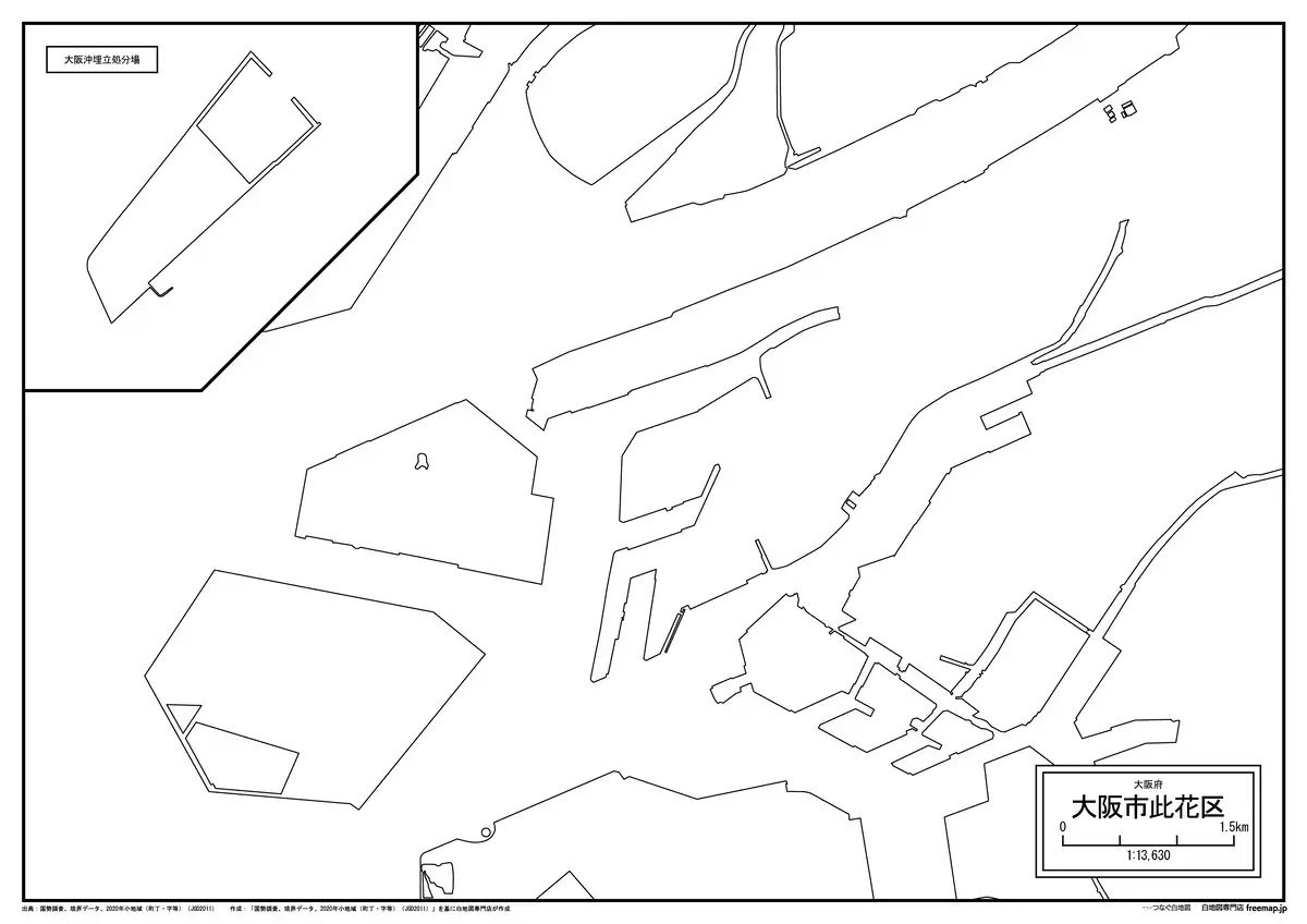 海岸線、川や池のみ記載