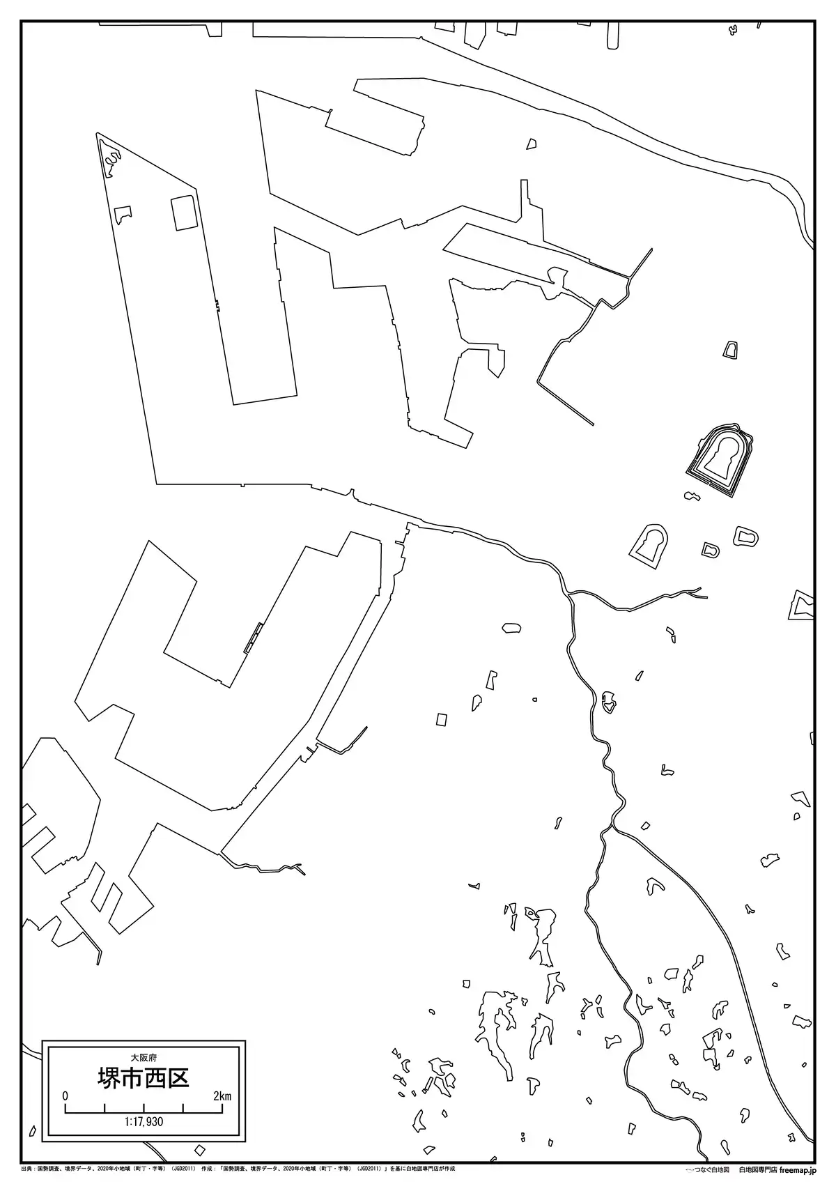 海岸線、川や池のみ記載