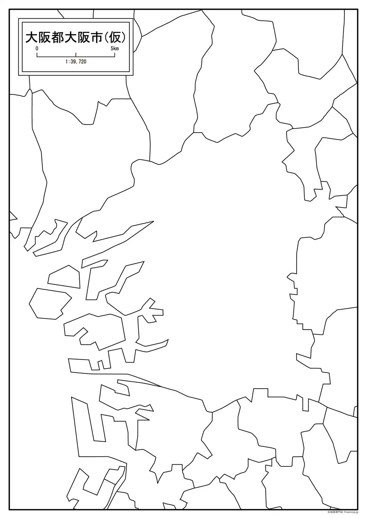 市町村の境界線、および海岸線や川・池のみ記載