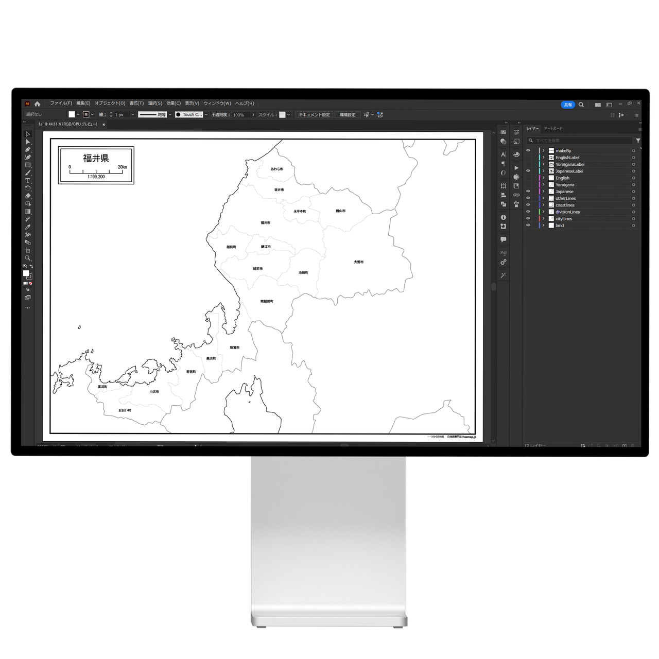 福井県の白地図データ