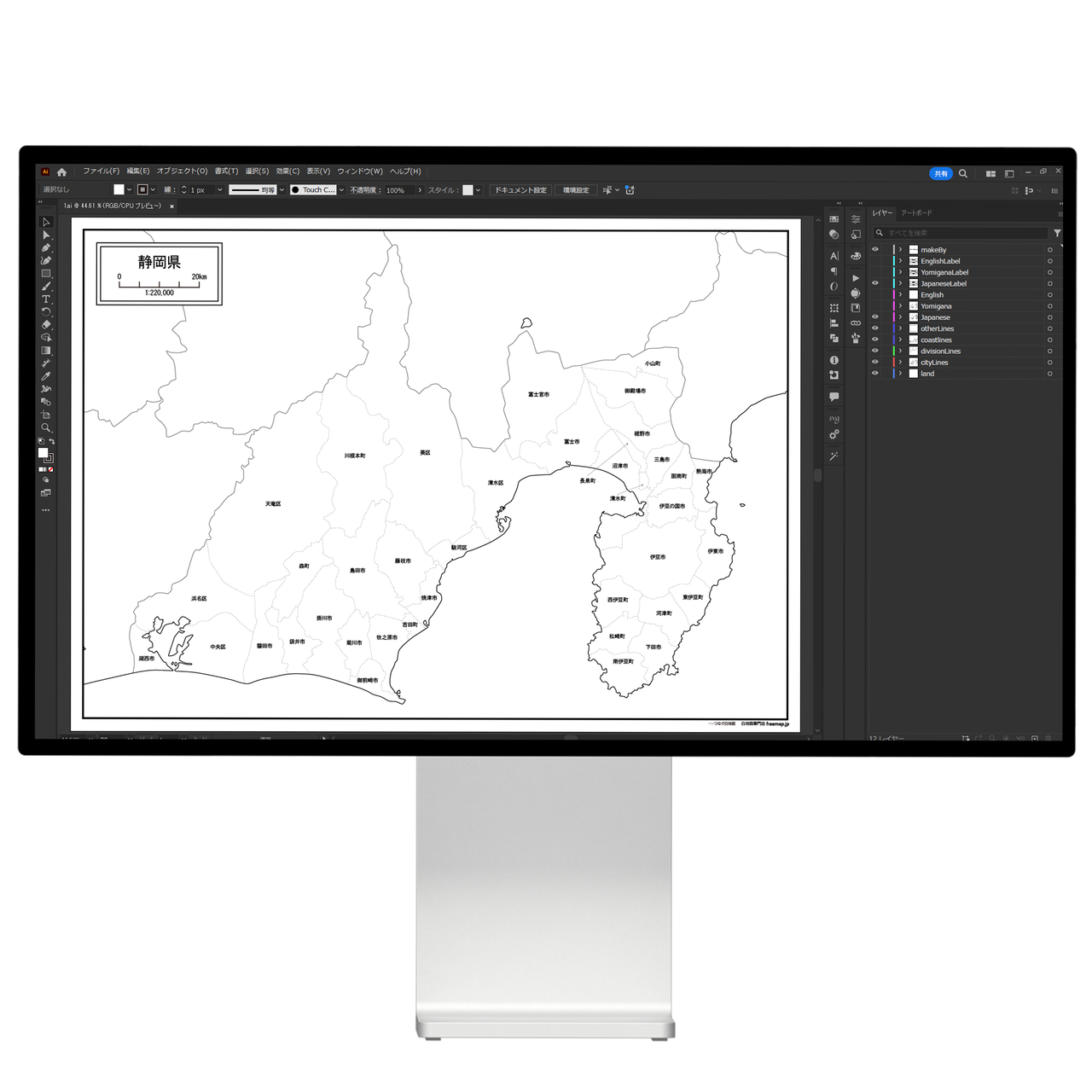 静岡県の白地図データ