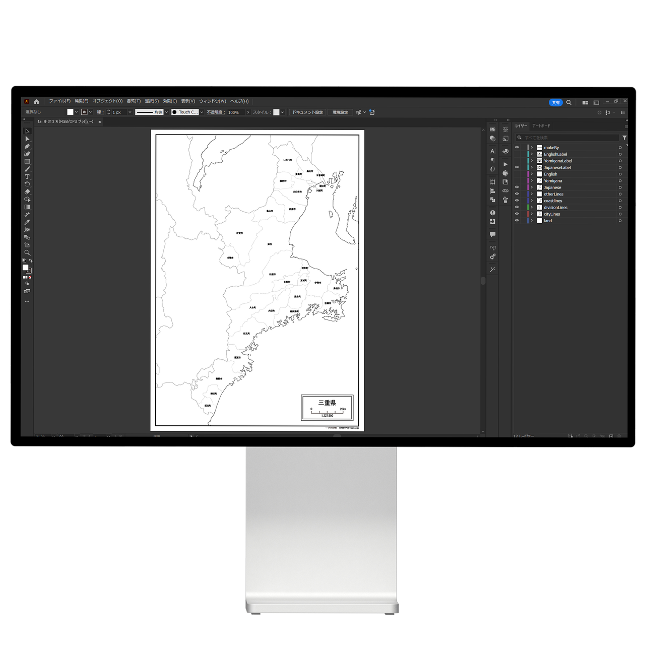 三重県の白地図データ
