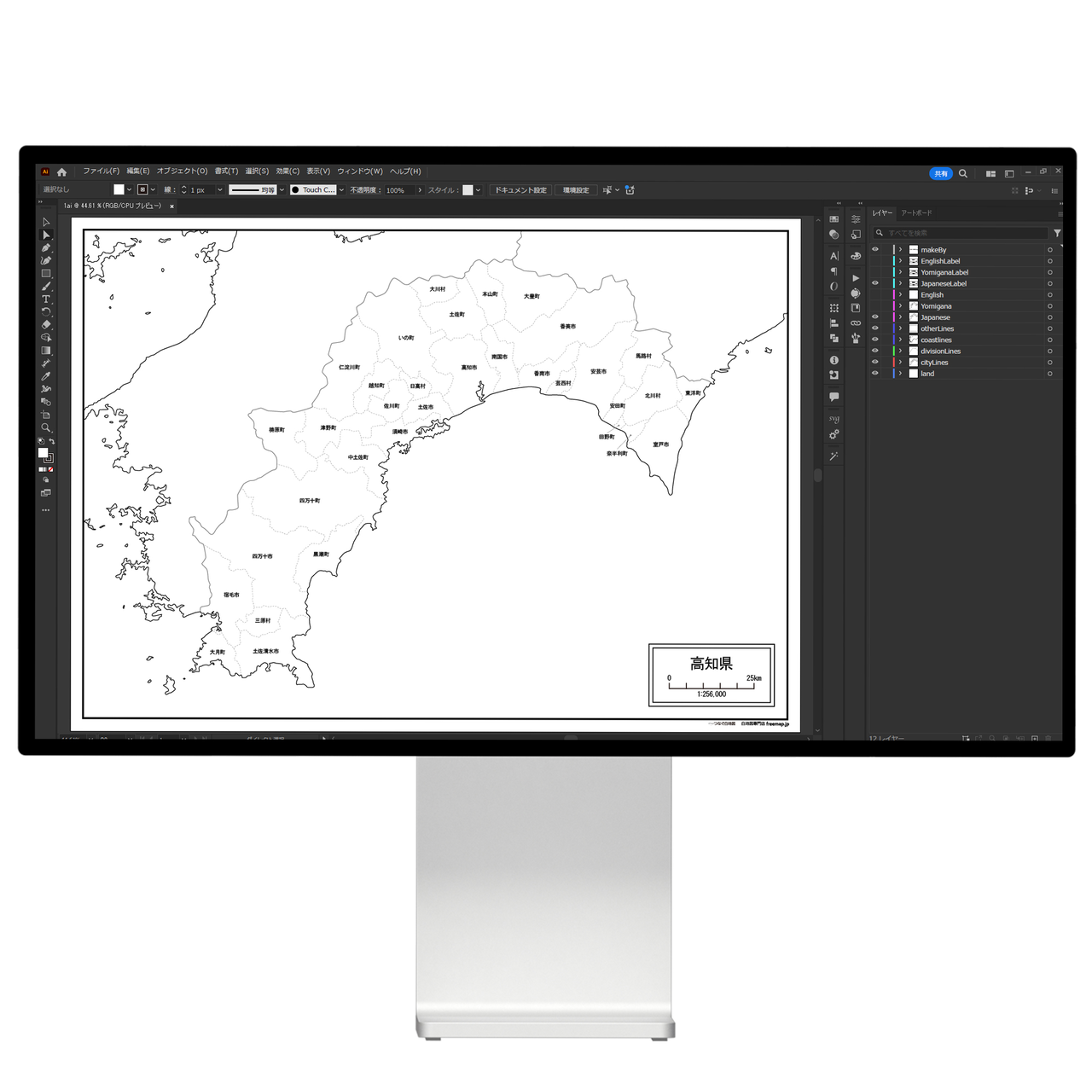 高知県の白地図データ
