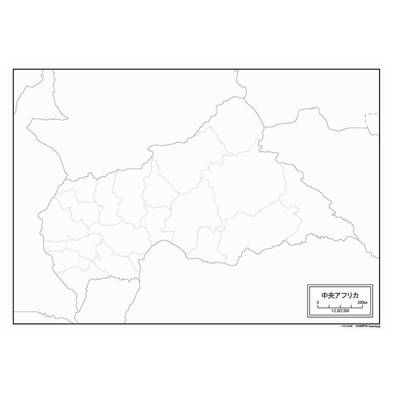 中央アフリカ共和国の紙の白地図