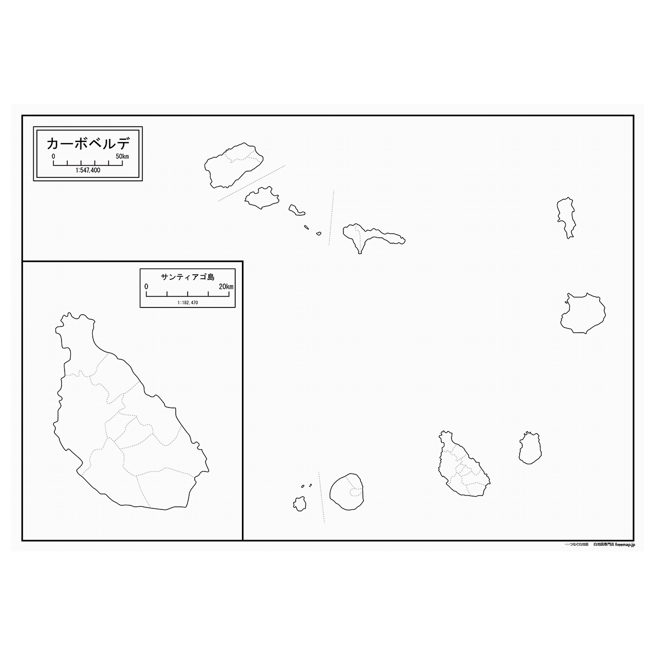 カーボベルデの紙の白地図