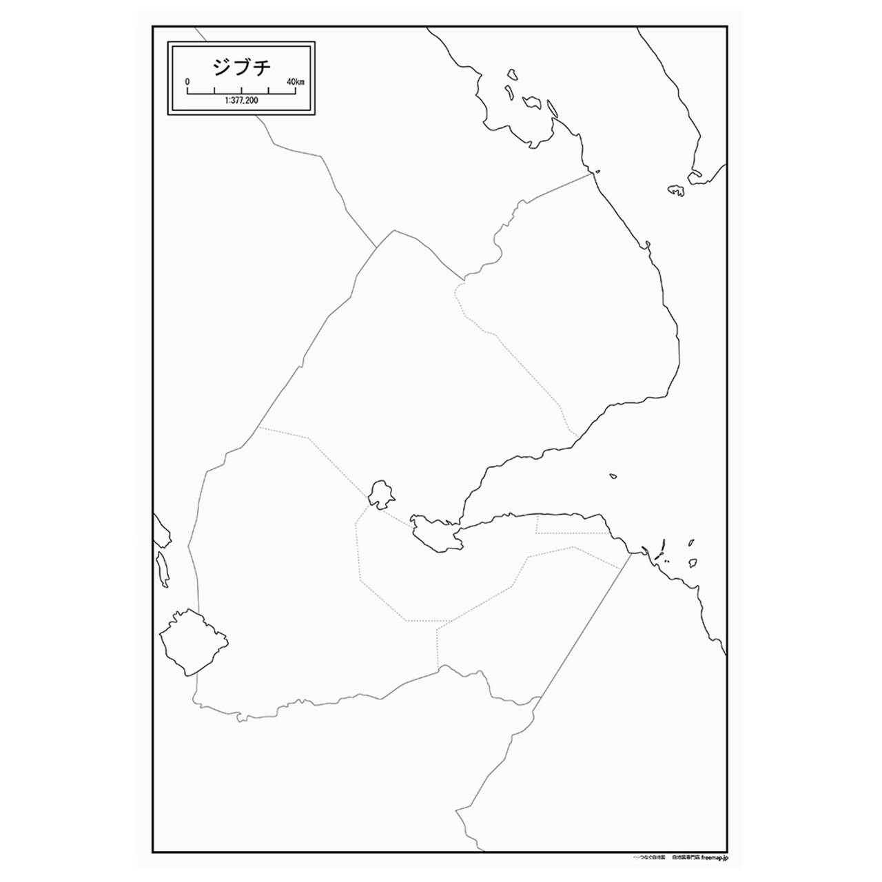 ジブチの紙の白地図