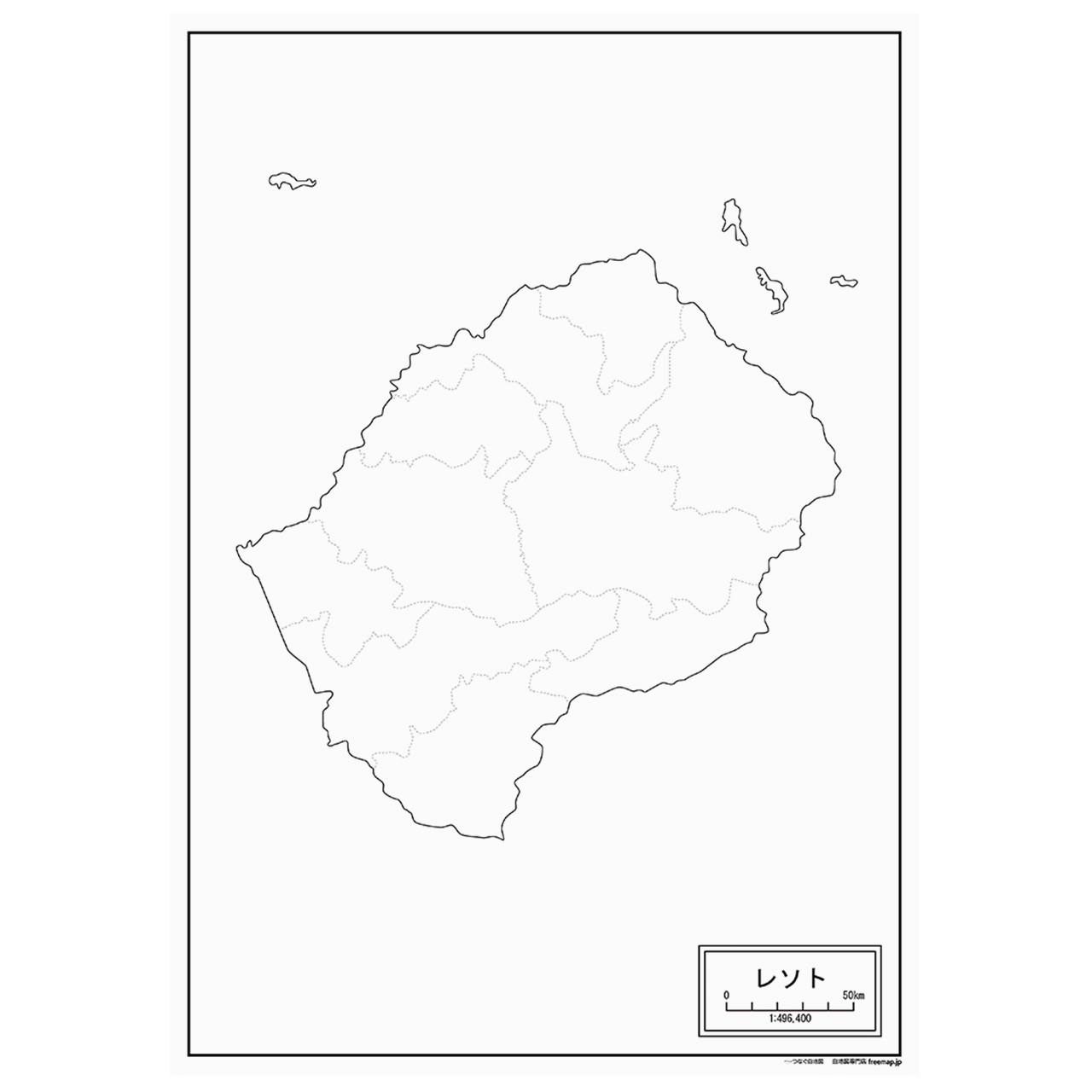 レソトの紙の白地図