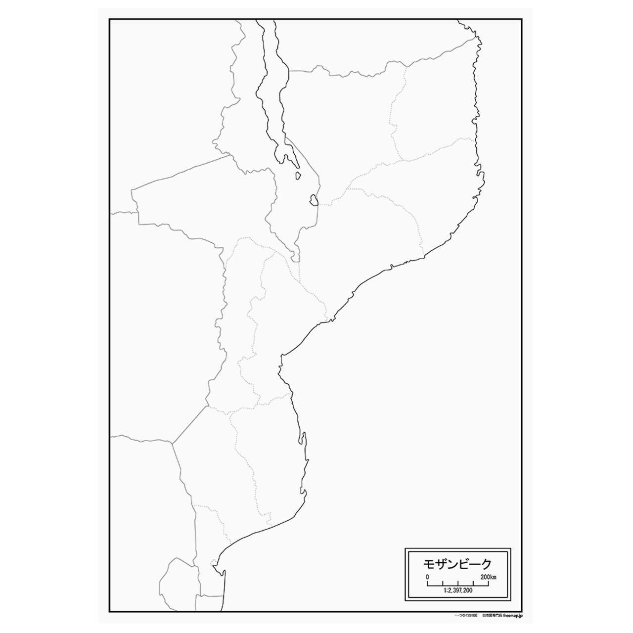 モザンビークの紙の白地図