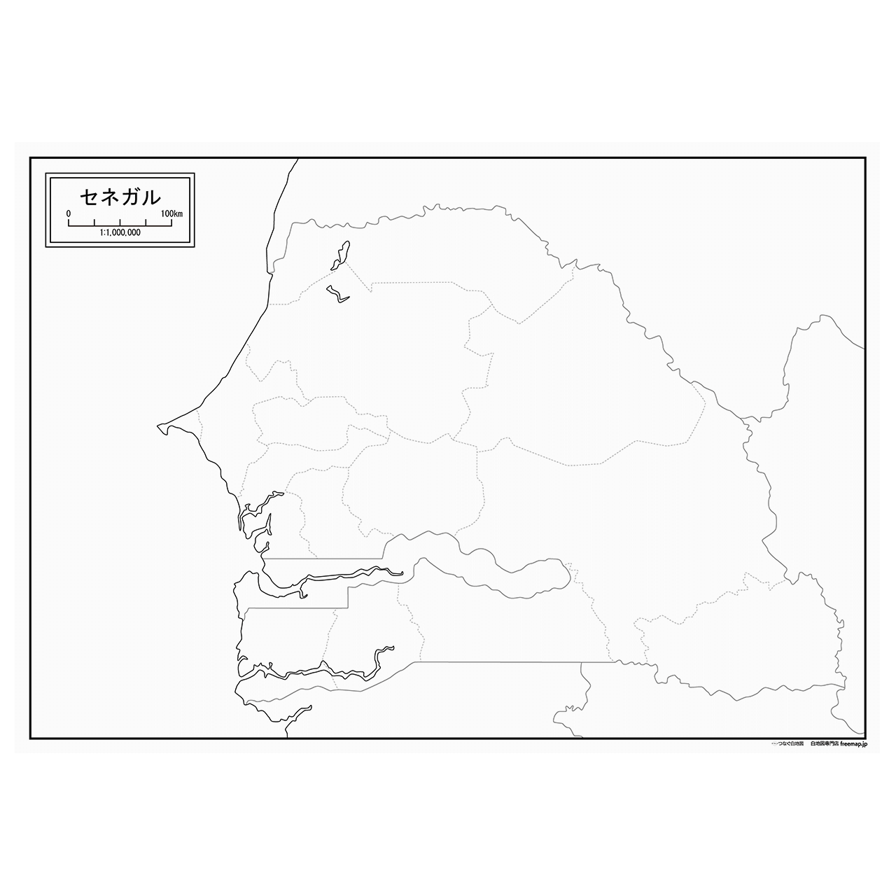 セネガルの紙の白地図