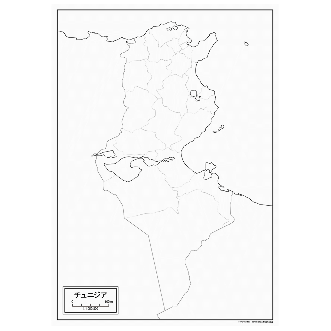 チュニジアの紙の白地図