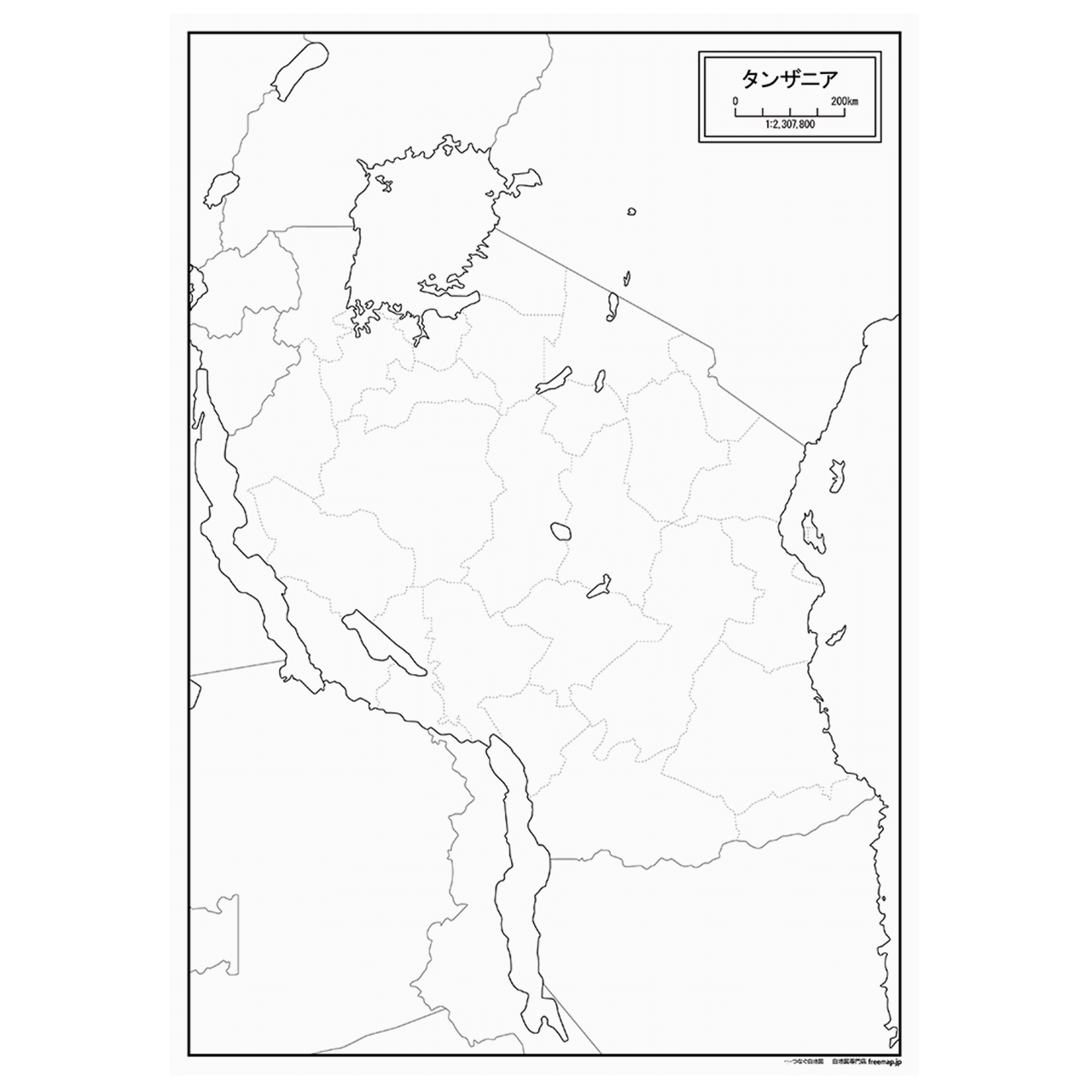 タンザニアの紙の白地図