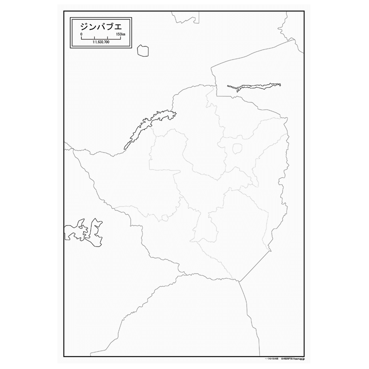 ジンバブエの紙の白地図