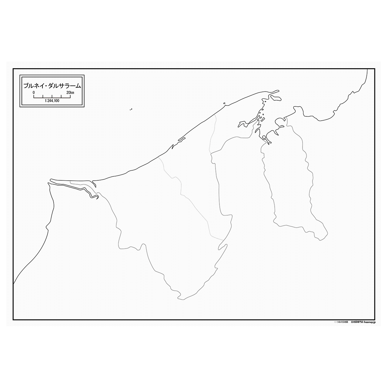 ブルネイ・ダルサラームの紙の白地図