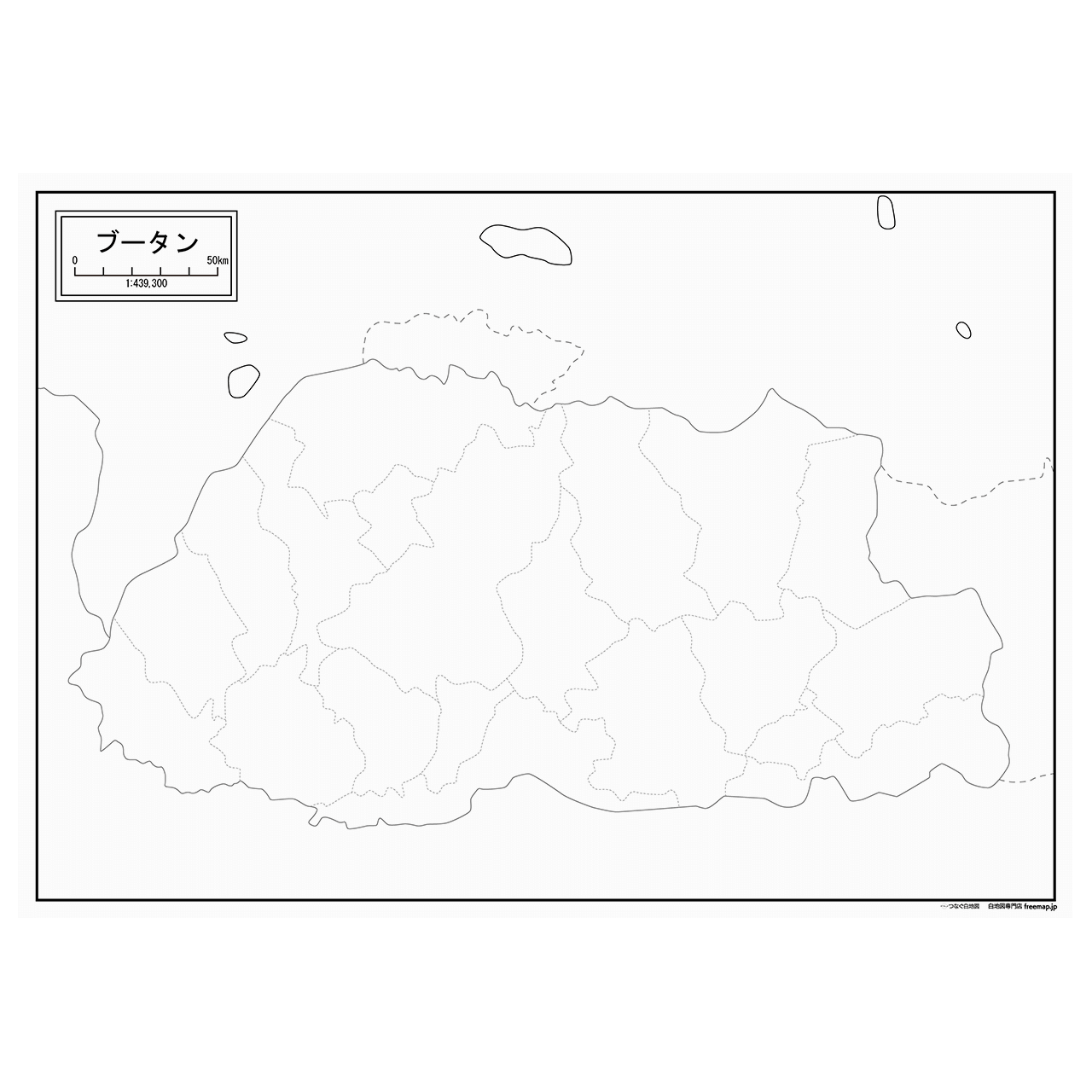 ブータンの紙の白地図