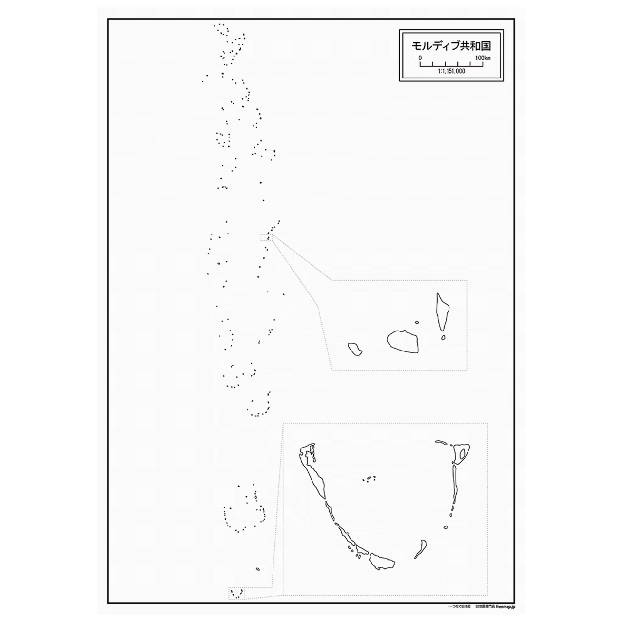 モルディブの紙の白地図