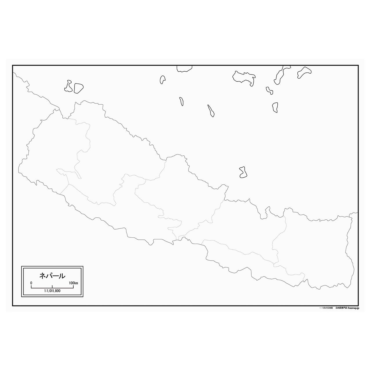 ネパールの紙の白地図