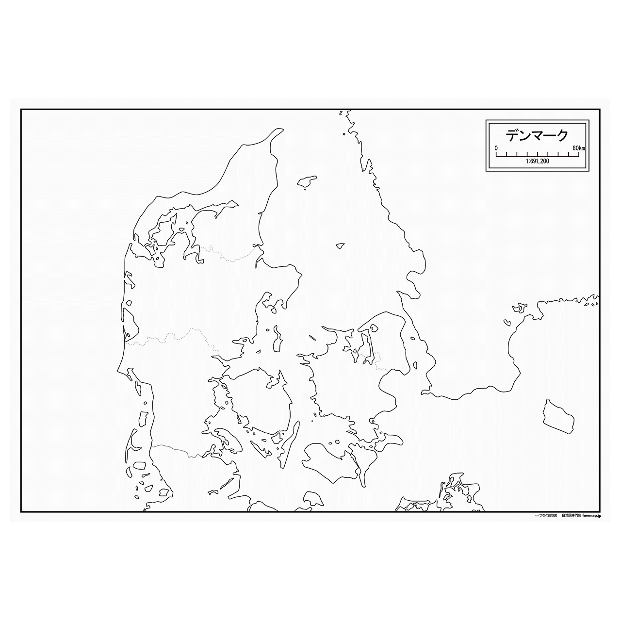 デンマークの紙の白地図