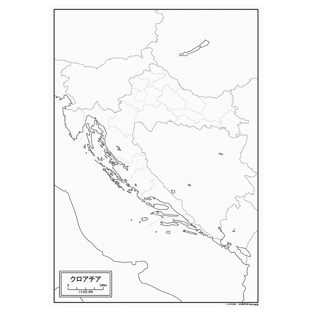 クロアチアの紙の白地図
