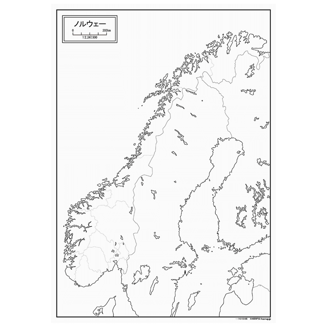ノルウェーの紙の白地図