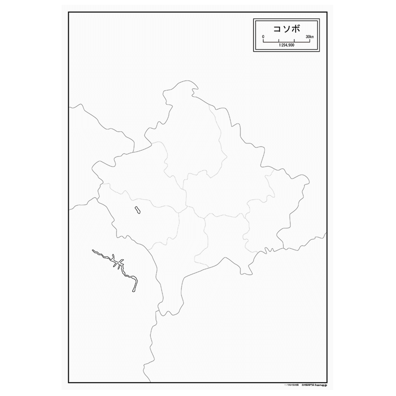 コソボの紙の白地図