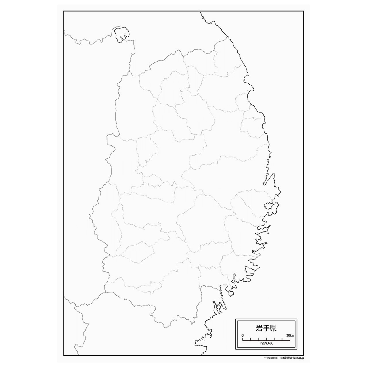 岩手県の紙の白地図