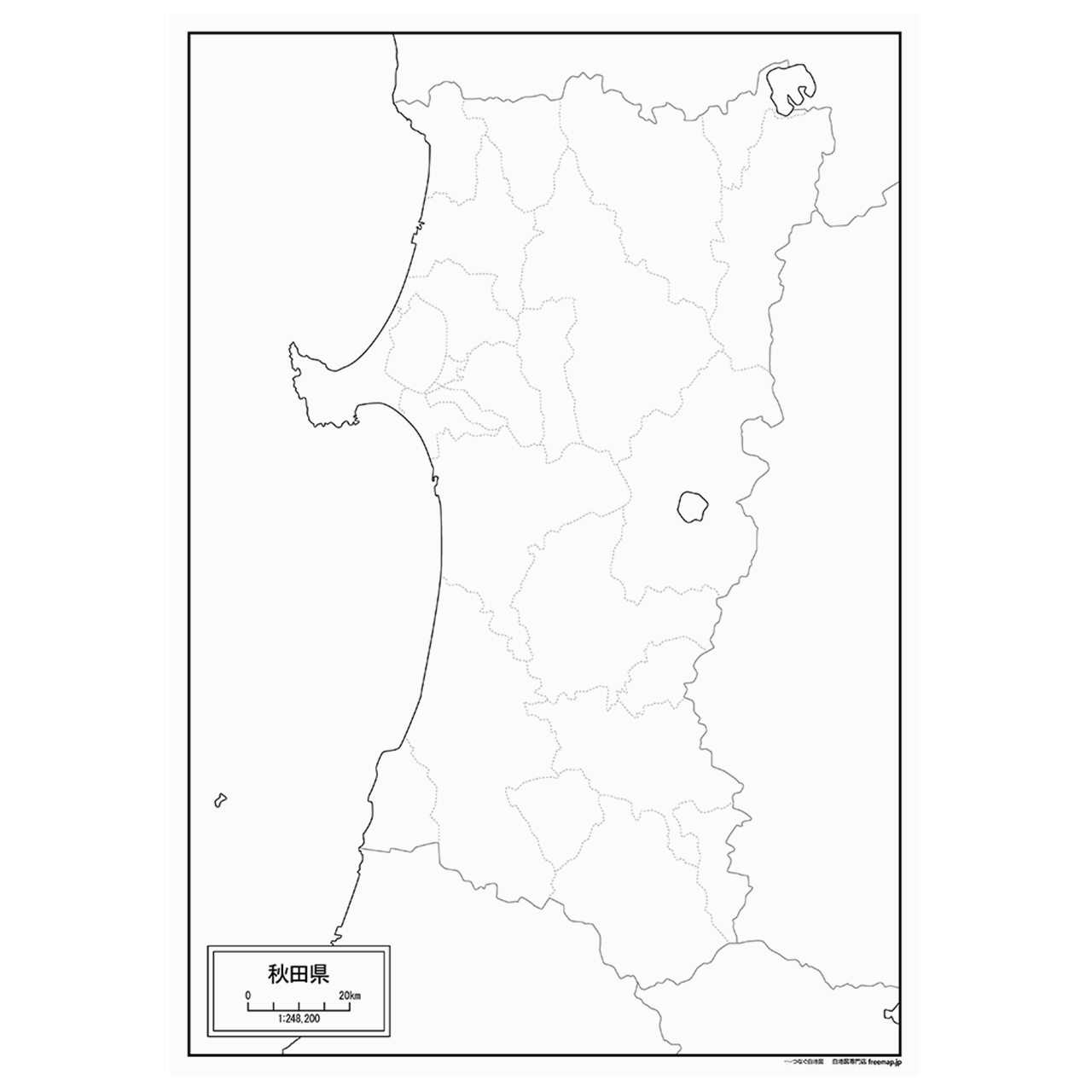 秋田県の紙の白地図