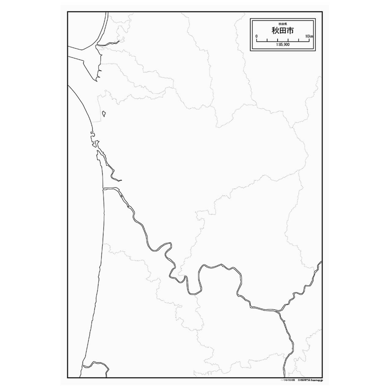 秋田市の紙の白地図
