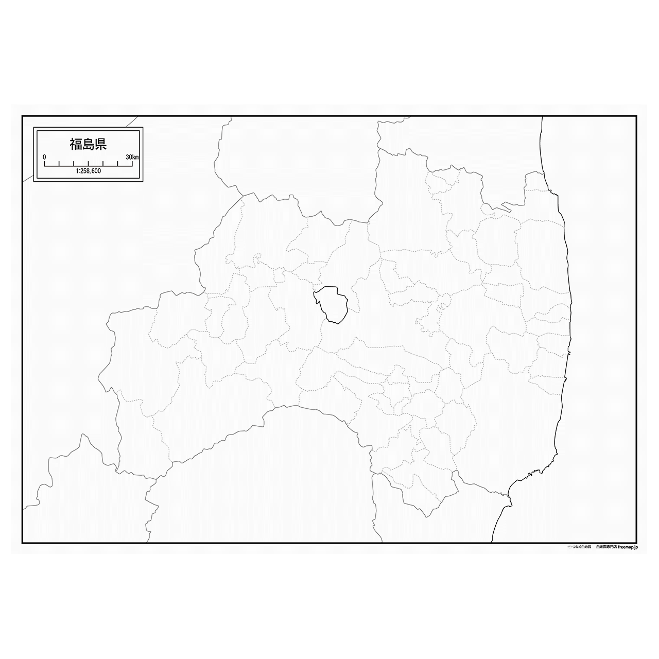 福島県の紙の白地図