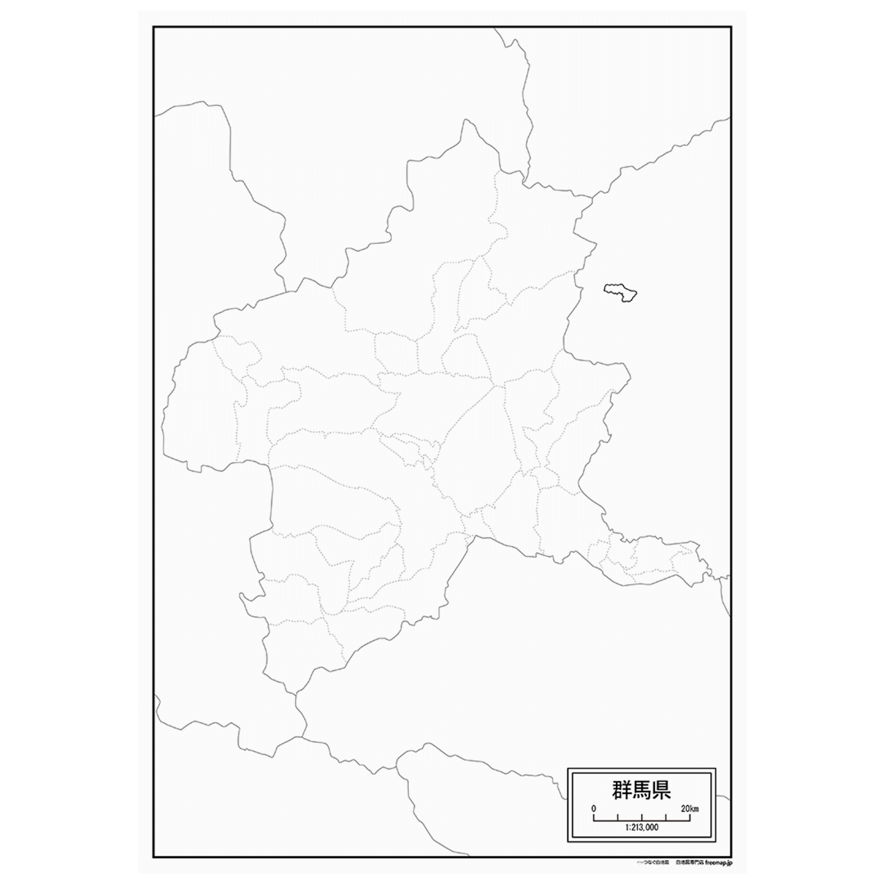群馬県の紙の白地図