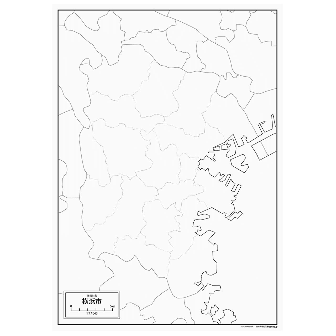 神奈川県横浜市の紙の白地図