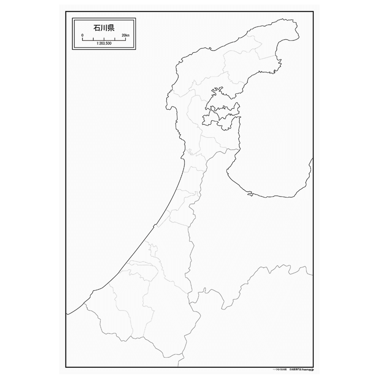 石川県の紙の白地図