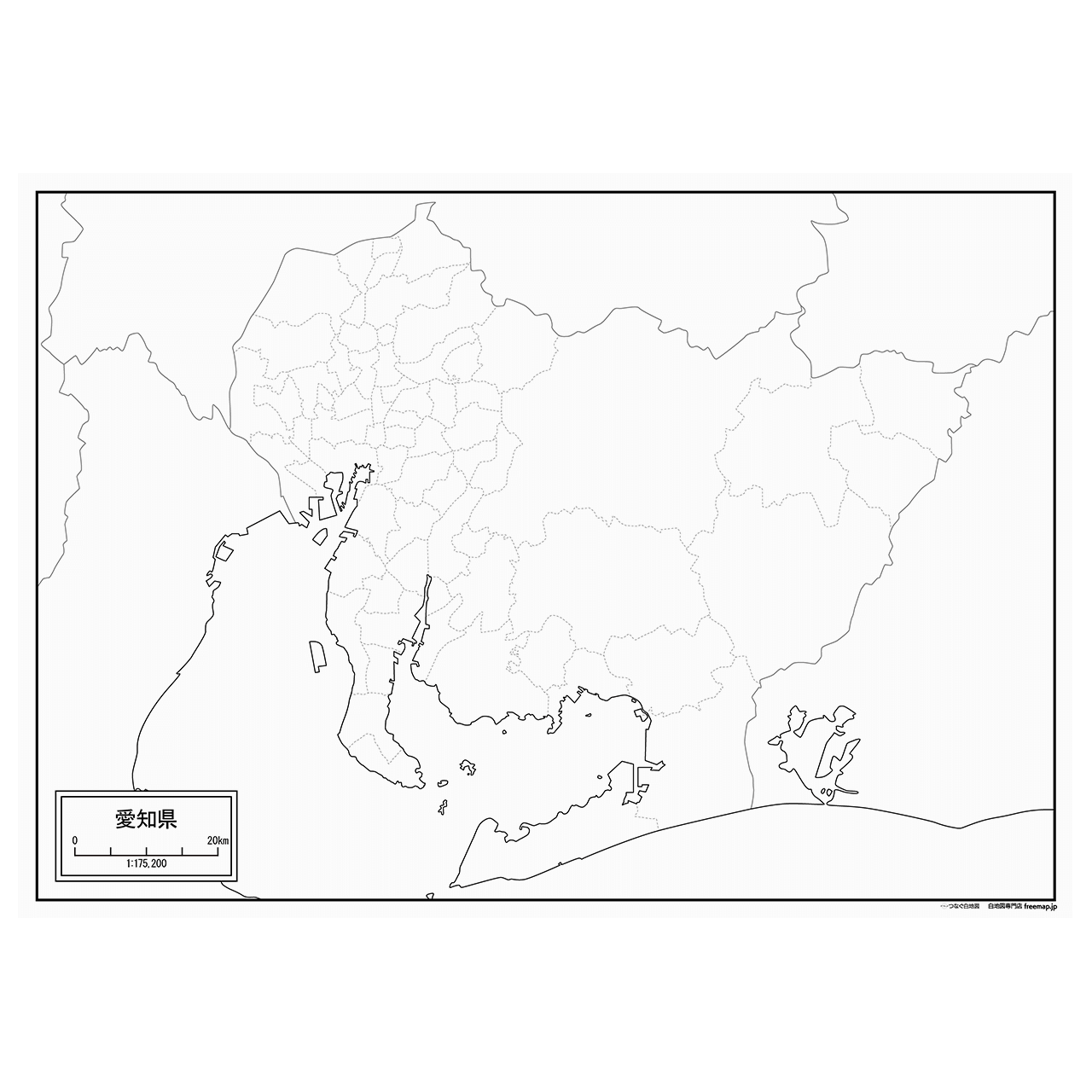 愛知県の紙の白地図