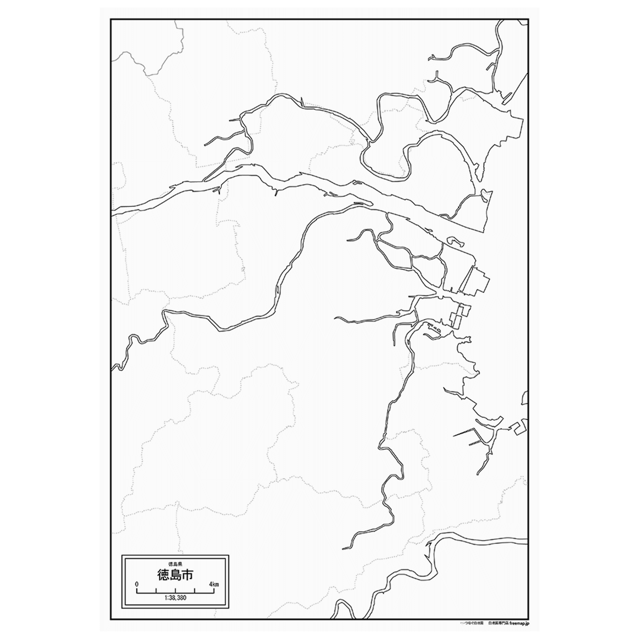 徳島市の紙の白地図