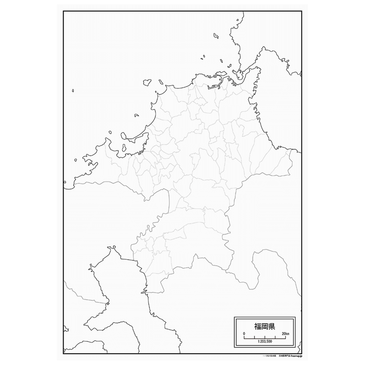 福岡県の紙の白地図