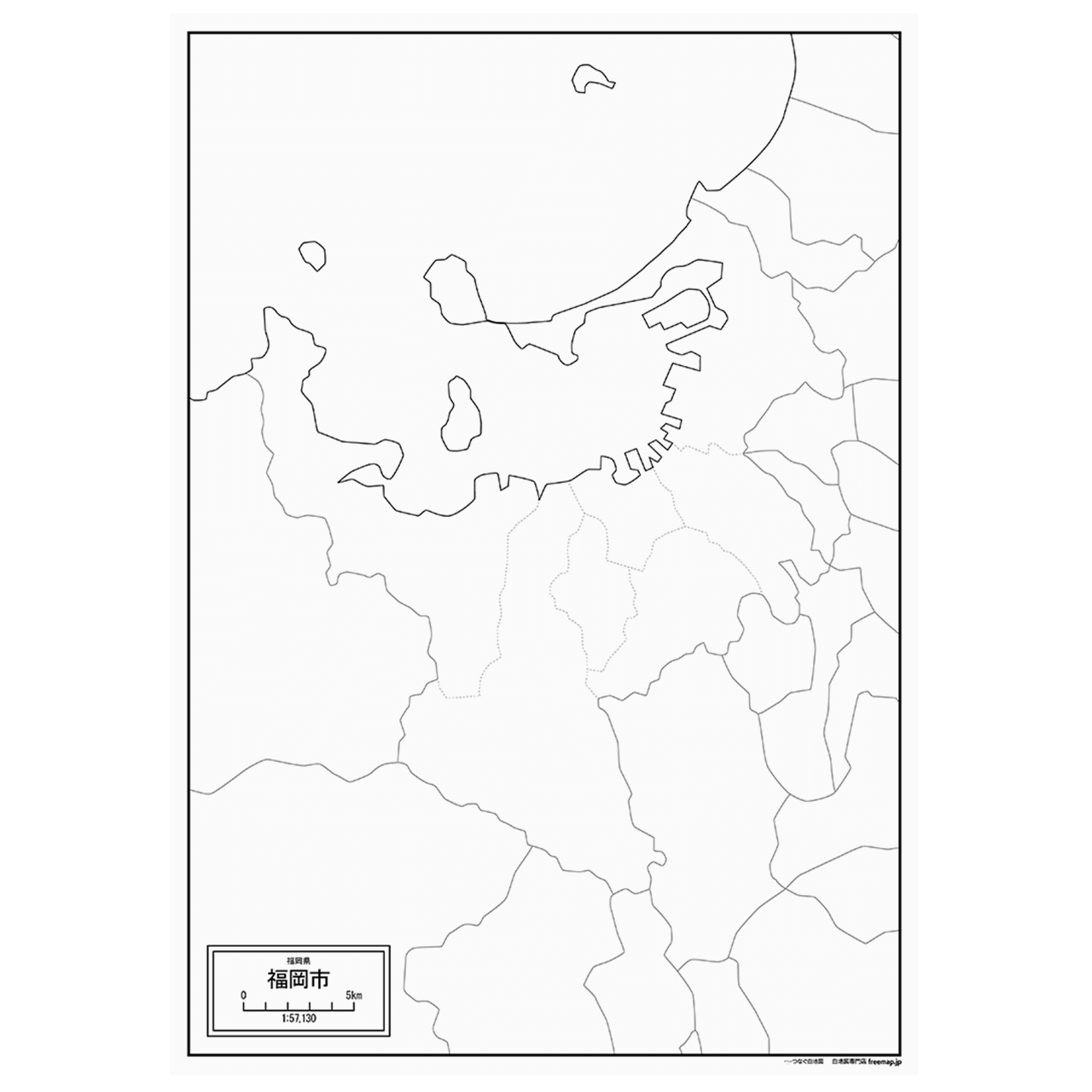 福岡県福岡市の紙の白地図