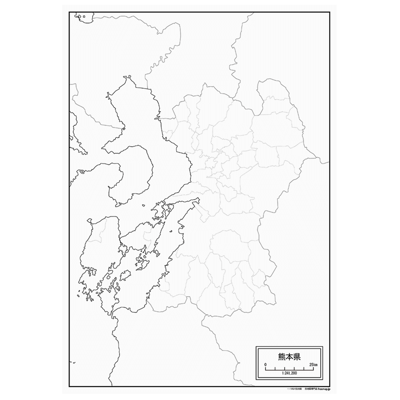 熊本県の紙の白地図