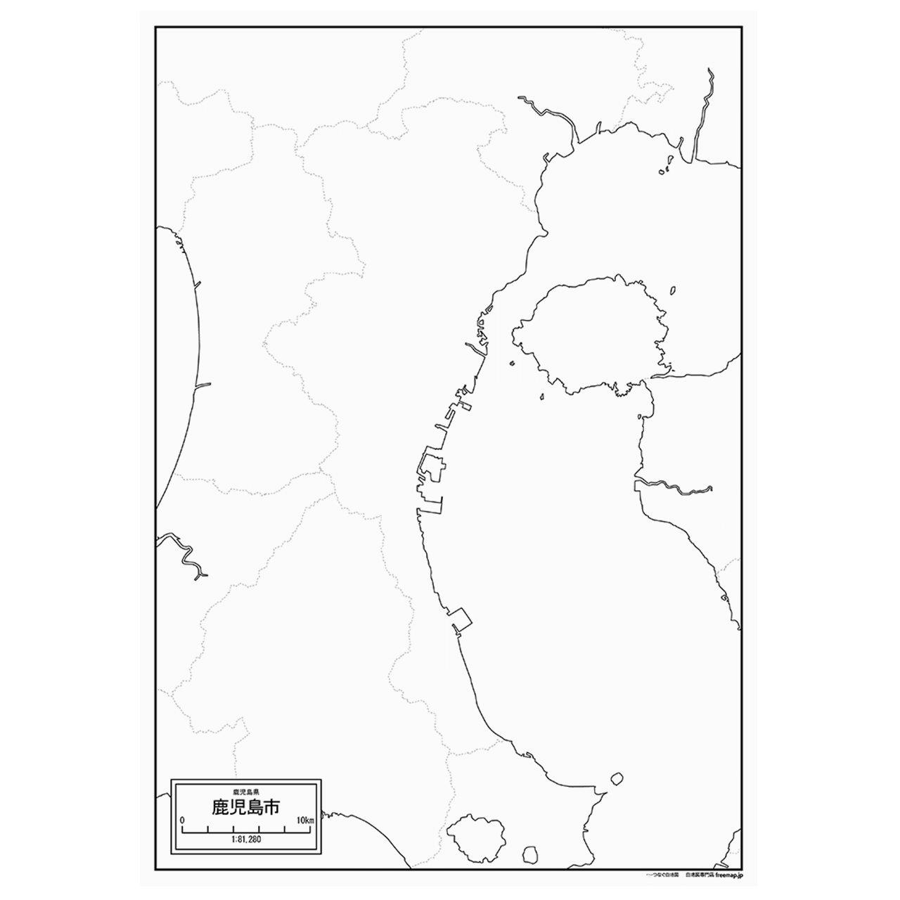 鹿児島市の紙の白地図