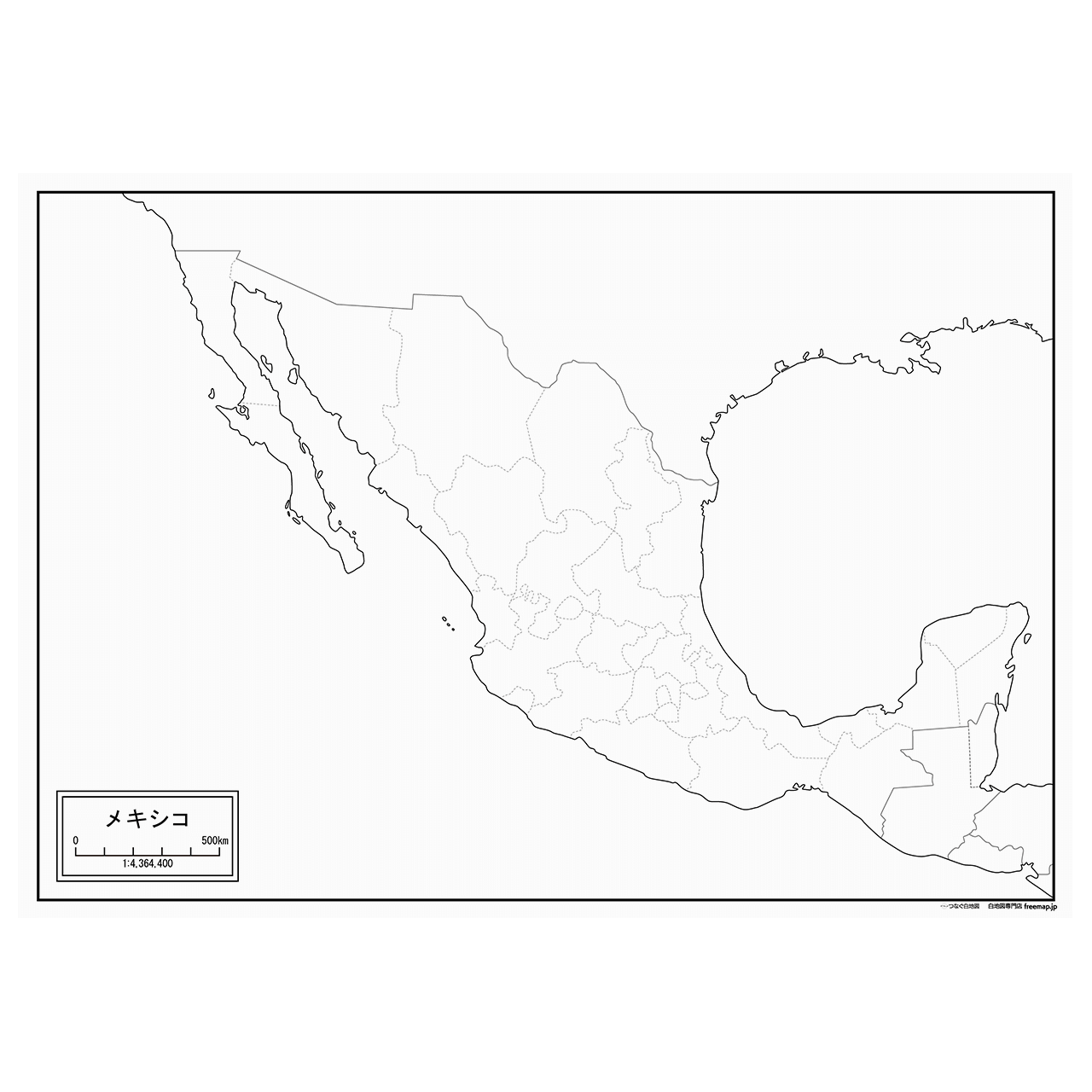 メキシコの紙の白地図