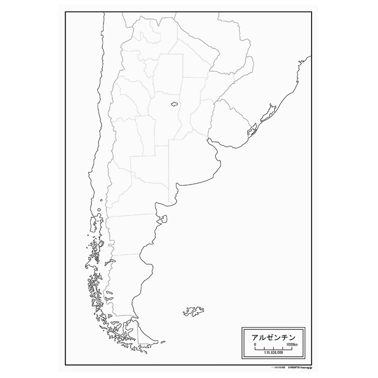 アルゼンチンの紙の白地図