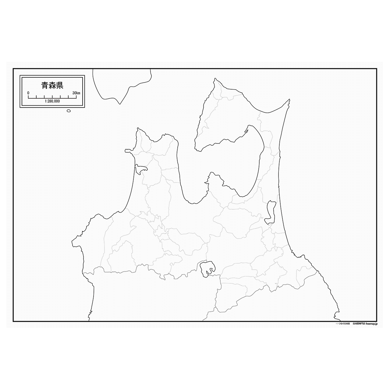 青森県の紙の白地図
