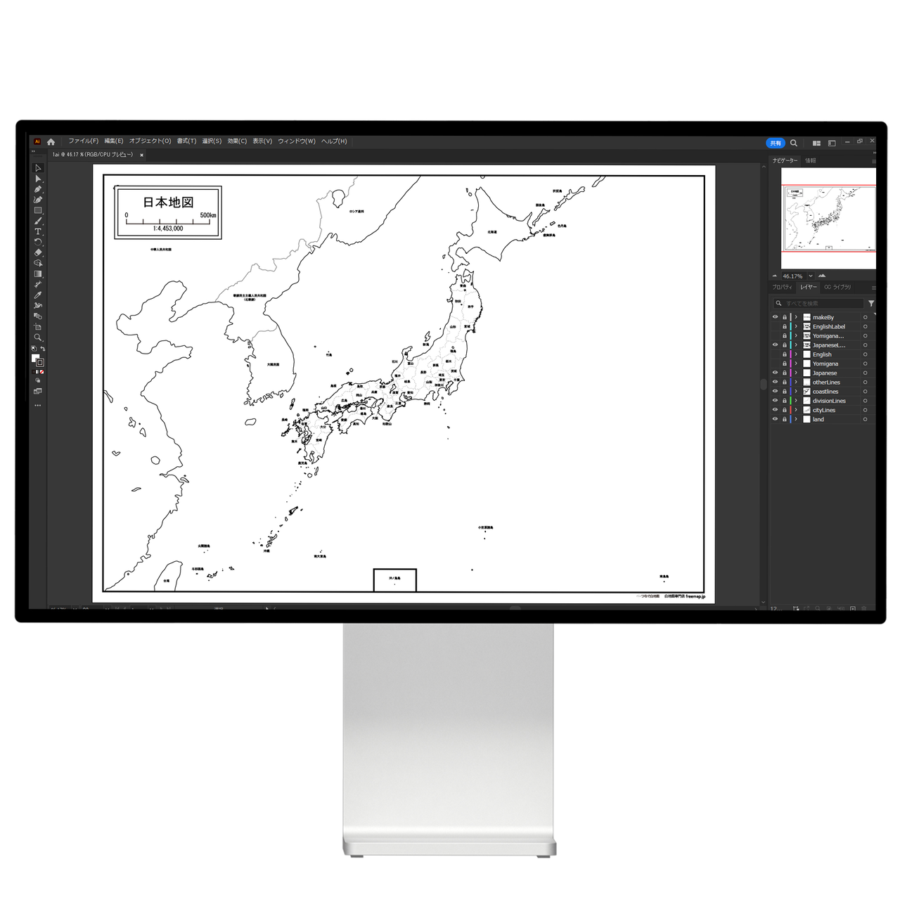 無料の日本地図-Bタイプ