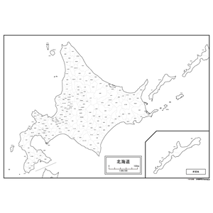 北海道（北方領土別枠表記）の白地図のサムネイル