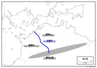 主要な山・川・池を書いた香川県の地図