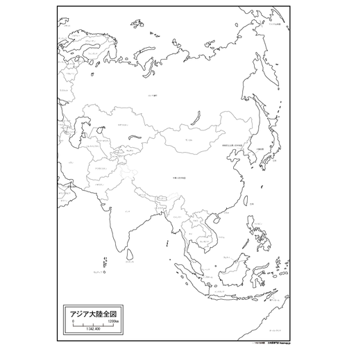 アジア大陸全体の白地図のサムネイル