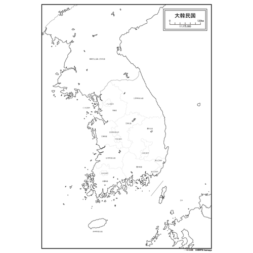 大韓民国（韓国）の白地図のサムネイル