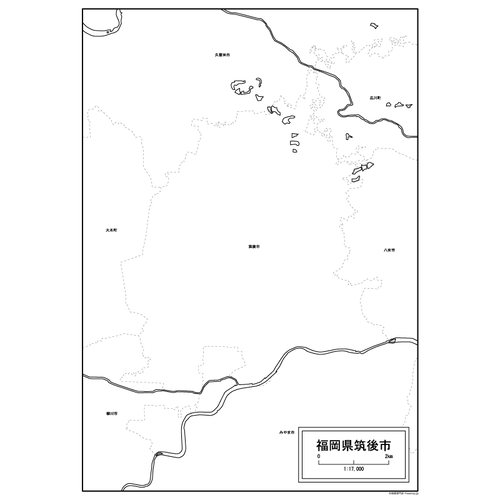 筑後市の白地図のサムネイル