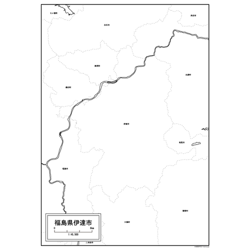 福島県伊達市の白地図のサムネイル