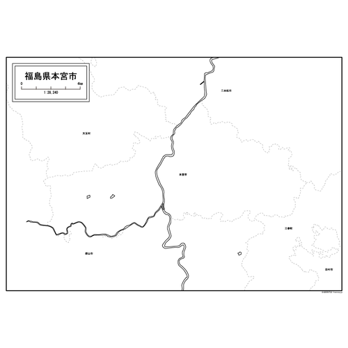 本宮市の白地図のサムネイル