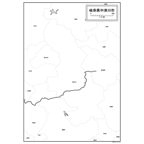 中津川市の白地図のサムネイル
